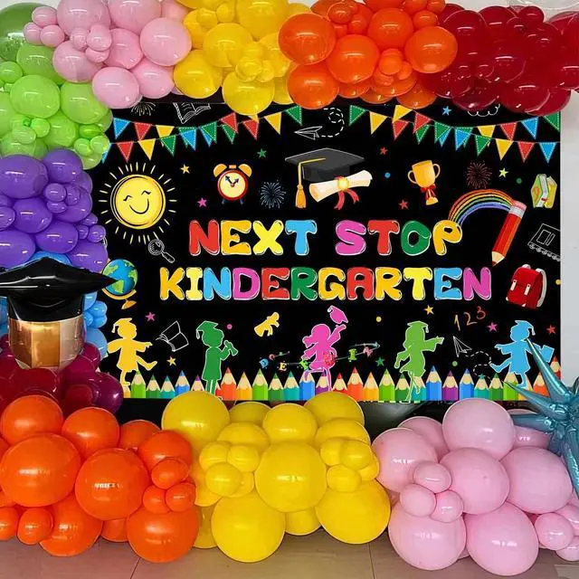 Alt view image 4 of 5 - 7x5ft Next Stop Kindergarten Backdrop for Pre K Graduation Decorations Preschool Graduation Banner for for School Prom Party Supplies