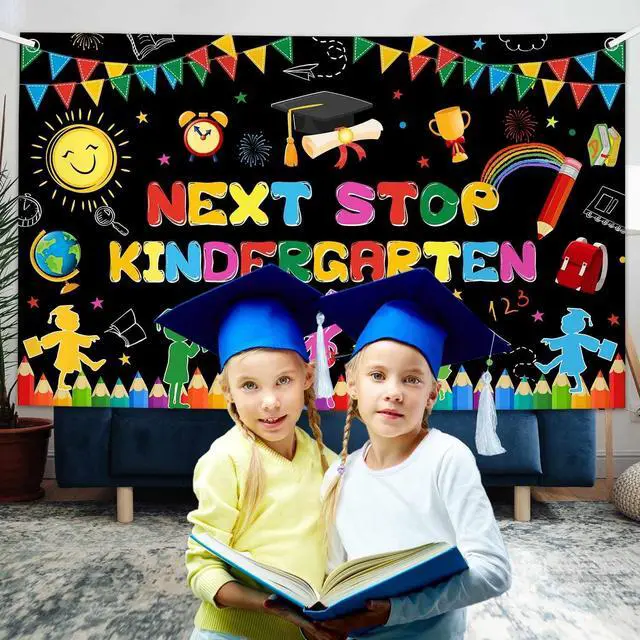 Alt view image 3 of 5 - 7x5ft Next Stop Kindergarten Backdrop for Pre K Graduation Decorations Preschool Graduation Banner for for School Prom Party Supplies