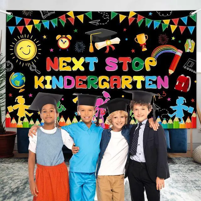 Alt view image 2 of 5 - 7x5ft Next Stop Kindergarten Backdrop for Pre K Graduation Decorations Preschool Graduation Banner for for School Prom Party Supplies