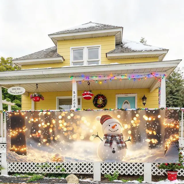 Main image of Merry Christmas Banner Decoration New Year Outdoor Flag Indoor Home Decor Party Supplies Yard Sign Background for Photography (Snowman, 118 x 35 Inch)
