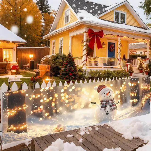 Alt view image 2 of 6 - Merry Christmas Banner Decoration New Year Outdoor Flag Indoor Home Decor Party Supplies Yard Sign Background for Photography (Snowman, 118 x 35 Inch)