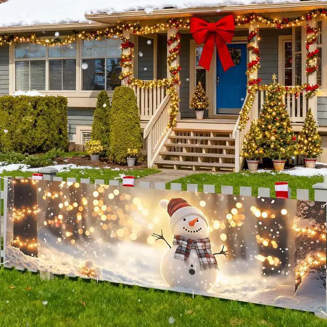 Alt view image 3 of 6 - Merry Christmas Banner Decoration New Year Outdoor Flag Indoor Home Decor Party Supplies Yard Sign Background for Photography (Snowman, 118 x 35 Inch)