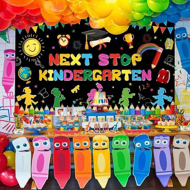 Alt view image 5 of 5 - 7x5ft Next Stop Kindergarten Backdrop for Pre K Graduation Decorations Preschool Graduation Banner for for School Prom Party Supplies