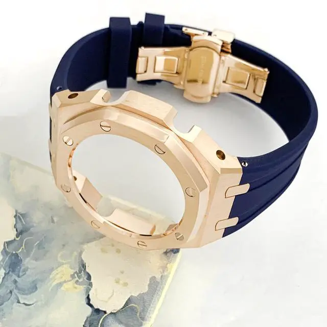 Alt view image 2 of 6 - Ga2100 Band Case Strap Mod Kit,Pink Gold Stainless Steel Metal Case Bezel 9 match Color Silicone Band Strap Parts Compatible With Casio G shock Ga-2100 Ga-2110 GAB-2100