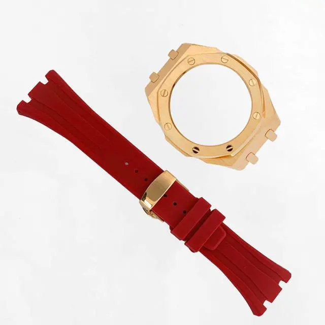Alt view image 3 of 6 - Ga2100 Band Case Strap Mod Kit,Pink Gold Stainless Steel Metal Case Bezel 9 match Color Silicone Band Strap Parts Compatible With Casio G shock Ga-2100 Ga-2110 GAB-2100