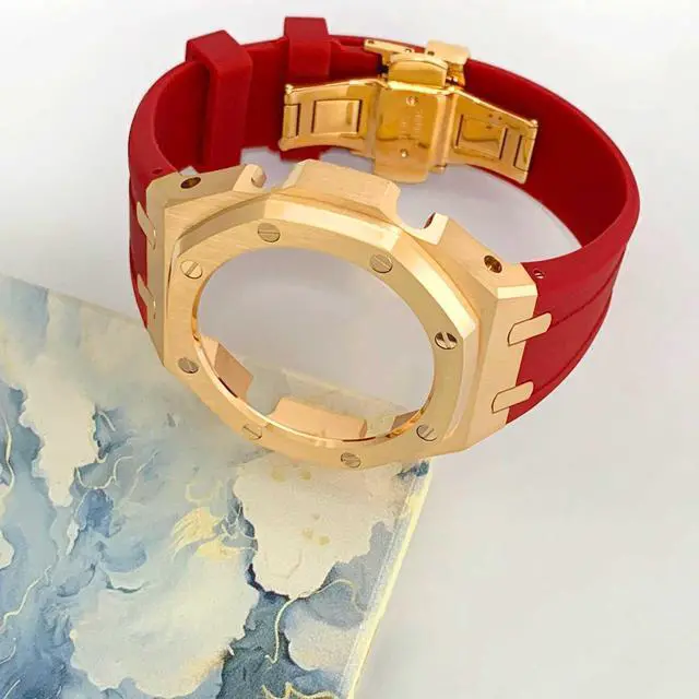 Alt view image 2 of 6 - Ga2100 Band Case Strap Mod Kit,Pink Gold Stainless Steel Metal Case Bezel 9 match Color Silicone Band Strap Parts Compatible With Casio G shock Ga-2100 Ga-2110 GAB-2100