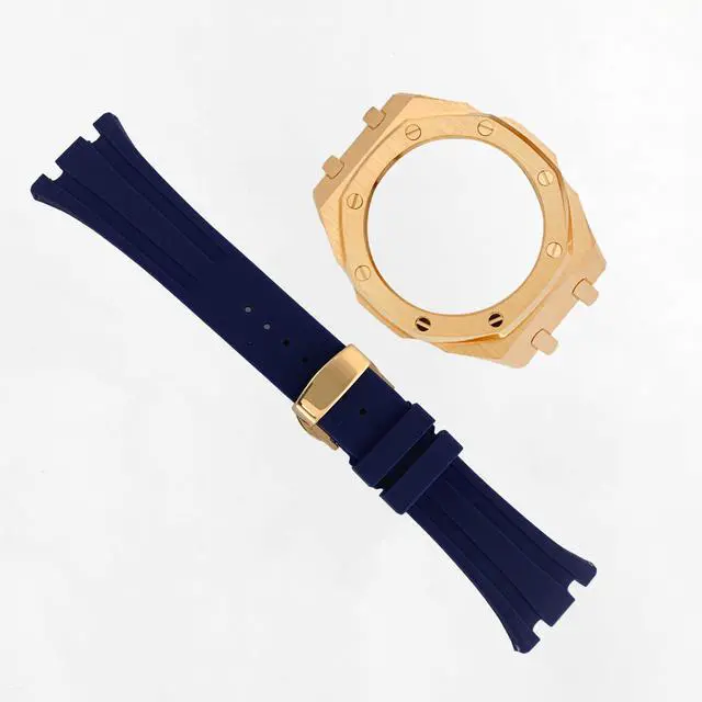 Alt view image 3 of 6 - Ga2100 Band Case Strap Mod Kit,Pink Gold Stainless Steel Metal Case Bezel 9 match Color Silicone Band Strap Parts Compatible With Casio G shock Ga-2100 Ga-2110 GAB-2100
