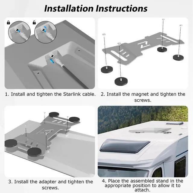 Alt view image 6 of 6 - Starlink Performance Gen 3 Magnetic Mount, Starlink Performance Roof Mount Kit with Stainless Steel Adapter, Fits RV, Boat, with 4 Strong Magnet, Metal or Roof Rails for Extreme Climates