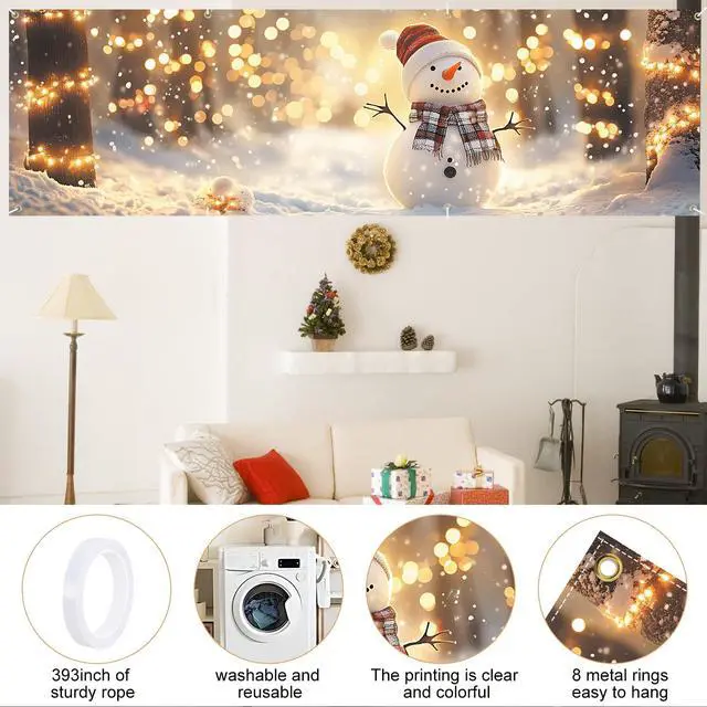 Alt view image 5 of 6 - Merry Christmas Banner Decoration New Year Outdoor Flag Indoor Home Decor Party Supplies Yard Sign Background for Photography (Snowman, 118 x 35 Inch)