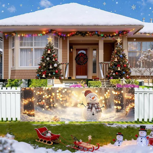 Alt view image 6 of 6 - Merry Christmas Banner Decoration New Year Outdoor Flag Indoor Home Decor Party Supplies Yard Sign Background for Photography (Snowman, 118 x 35 Inch)