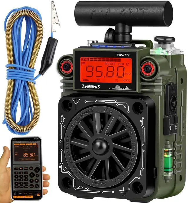 Main image of AM FM Shortwave Radio with Bluetooth and NOAA Alert, Small Rechargeable Radios with APP Control, Bass, SOS Alarm, Preset, T-Type Antenna, Emergency w/ 9.9 Ft Wire Antenna for Camping ZWS-777