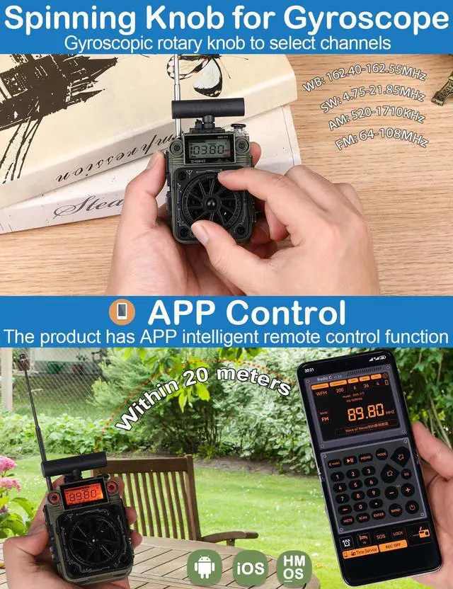 Alt view image 3 of 7 - AM FM Shortwave Radio with Bluetooth and NOAA Alert, Small Rechargeable Radios with APP Control, Bass, SOS Alarm, Preset, T-Type Antenna, Emergency w/ 9.9 Ft Wire Antenna for Camping ZWS-777