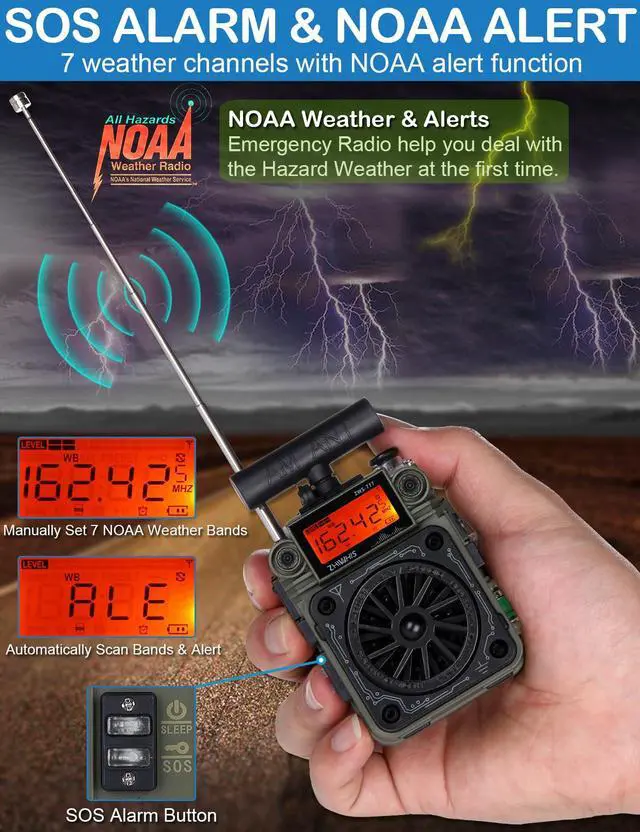 Alt view image 7 of 7 - AM FM Shortwave Radio with Bluetooth and NOAA Alert, Small Rechargeable Radios with APP Control, Bass, SOS Alarm, Preset, T-Type Antenna, Emergency w/ 9.9 Ft Wire Antenna for Camping ZWS-777