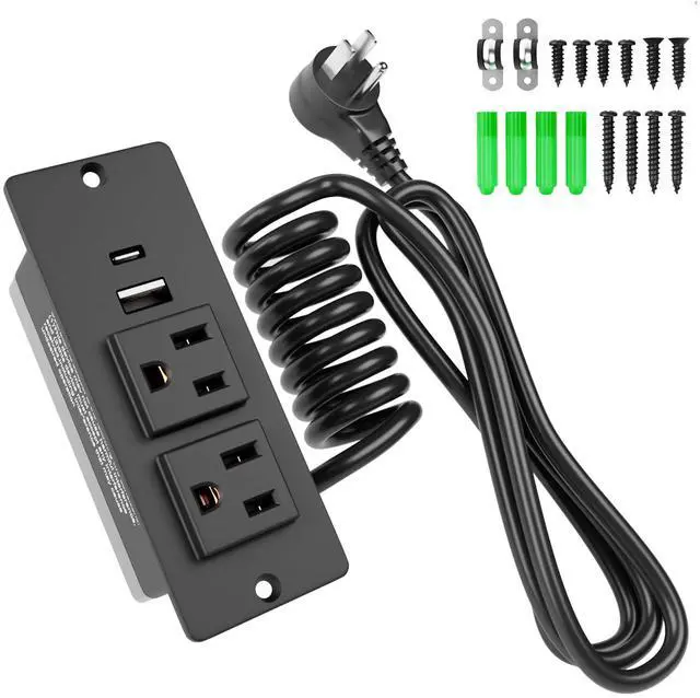 Main image of Drawer Outlet Kit, Recessed Drawer Socket with 4 Power Outlets | Clutter-Free Power Strip, 2 12 Amp AC Ports USB-A USB-C, 6.9FT Spring Power Cord, UL Listed