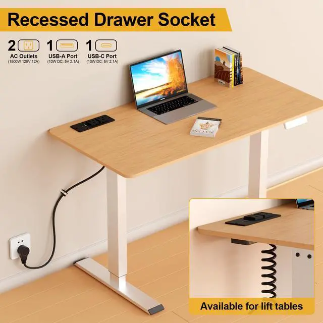 Alt view image 2 of 6 - Drawer Outlet Kit, Recessed Drawer Socket with 4 Power Outlets | Clutter-Free Power Strip, 2 12 Amp AC Ports USB-A USB-C, 6.9FT Spring Power Cord, UL Listed