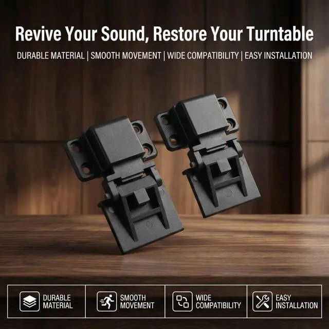 Alt view image 4 of 6 - Turntable Dust Cover Hinge Replacement, 2PCS Record Player Lid Hinges, Durable Home Audio Maintenance Parts for Smooth Open, Black