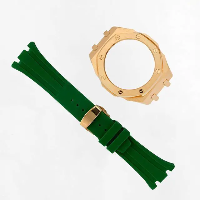 Alt view image 3 of 6 - Ga2100 Band Case Strap Mod Kit,Pink Gold Stainless Steel Metal Case Bezel 9 match Color Silicone Band Strap Parts Compatible With Casio G shock Ga-2100 Ga-2110 GAB-2100
