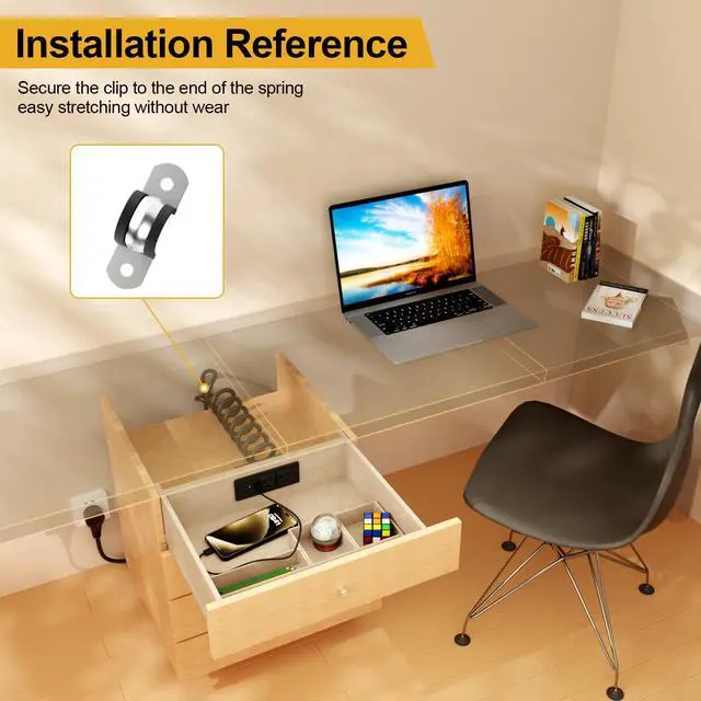 Alt view image 3 of 6 - Drawer Outlet Kit, Recessed Drawer Socket with 4 Power Outlets | Clutter-Free Power Strip, 2 12 Amp AC Ports USB-A USB-C, 6.9FT Spring Power Cord, UL Listed