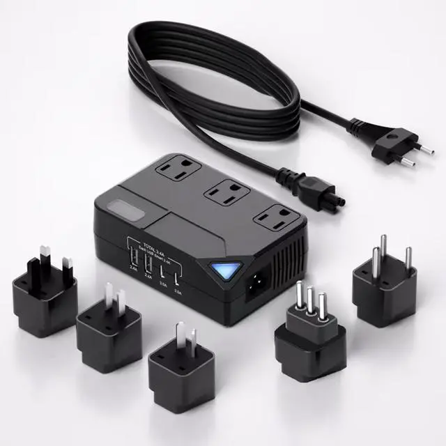 Main image of Travel Voltage Converter Step Down, 250W International Power Adapter for Hair Straightener/Curling Iron, Including UK/US/EU/AU/IT/India Universal Plug Adapter (Black)