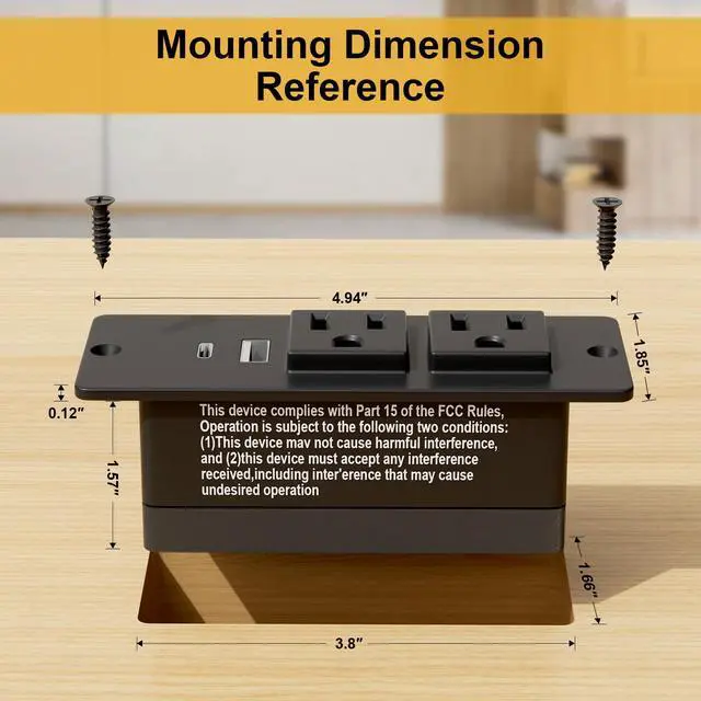Alt view image 6 of 6 - Drawer Outlet Kit, Recessed Drawer Socket with 4 Power Outlets | Clutter-Free Power Strip, 2 12 Amp AC Ports USB-A USB-C, 6.9FT Spring Power Cord, UL Listed