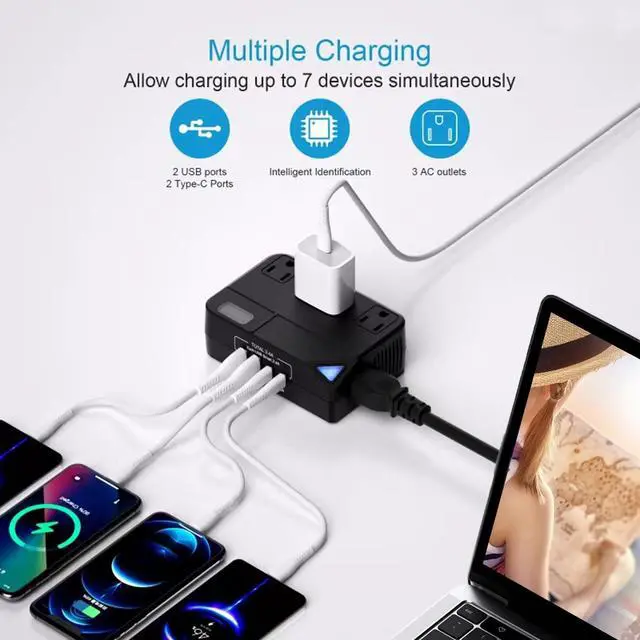 Alt view image 4 of 6 - Travel Voltage Converter Step Down, 250W International Power Adapter for Hair Straightener/Curling Iron, Including UK/US/EU/AU/IT/India Universal Plug Adapter (Black)
