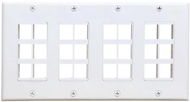 Main image of Keystone Wall Plate, 24 Port Keystone Jack Wall Plate, Supports Keystone Jack or Modular Inserts, 24-Port Keystone Plate, In Wall Patch Panel - 4 Gang White