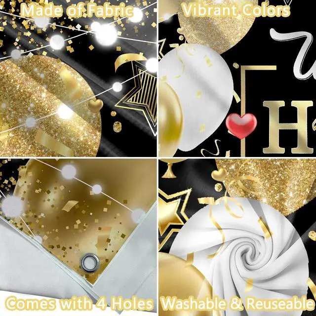 Alt view image 6 of 7 - Welcome Home Banner Backdrop Decorations,Black Gold Welcome Back We Missed You So Much Banner Sign Background for Family Reunion Graduate Military Return Homecoming Party Decor Photo Booth Props 7x5ft