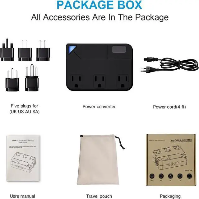 Alt view image 6 of 6 - Travel Voltage Converter Step Down, 250W International Power Adapter for Hair Straightener/Curling Iron, Including UK/US/EU/AU/IT/India Universal Plug Adapter (Black)