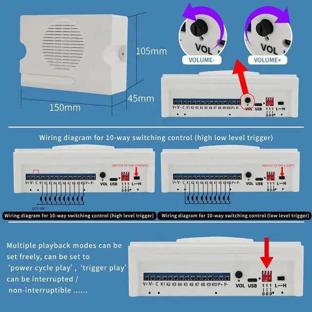 Alt view image 4 of 6 - Voice Playback Module, Y5610 Voice Sound Alarm,Sound Players, Entry Switching Serial Multi Trigger High/Low Level Control Announcer Outdoor Horns Sirens for Schools, Gyms Other Public Places