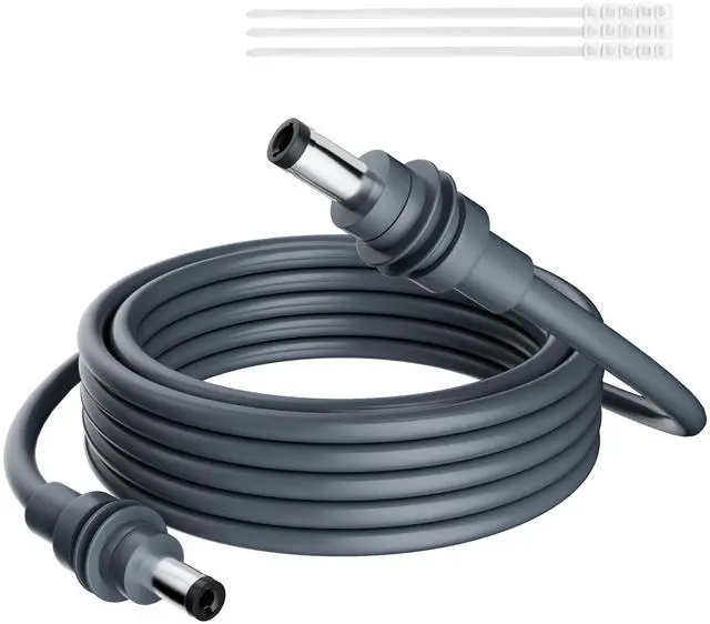 Main image of Starlink Mini DC Power Cable 10 Ft, 18AWG Replacement Extension DC5521 Male to Male Charging Power Cord, Tinned Copper, Waterproof, UV-Resistant, Nickel-Plated Connector for Outdoor Use-Gray+ Ties