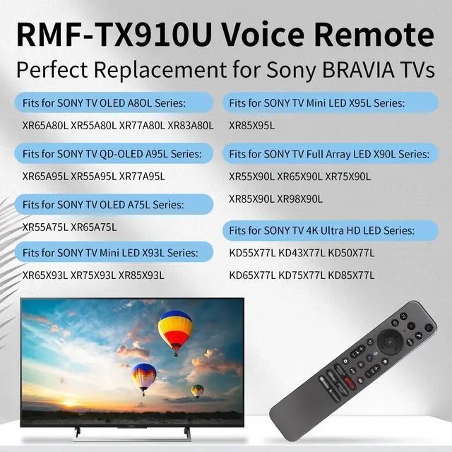 Alt view image 2 of 7 - RMF-TX910U Voice Remote with Backlit Keys & Beep Locator Function, Fit for Sony BRAVIA XR/KD Series X77L A95L X95L X93L A80L X90L A75L