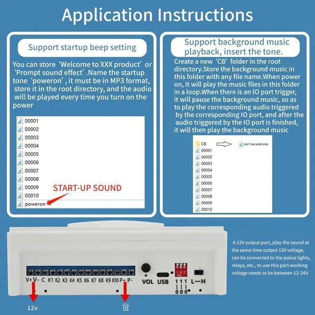 Alt view image 5 of 6 - Voice Playback Module, Y5610 Voice Sound Alarm,Sound Players, Entry Switching Serial Multi Trigger High/Low Level Control Announcer Outdoor Horns Sirens for Schools, Gyms Other Public Places