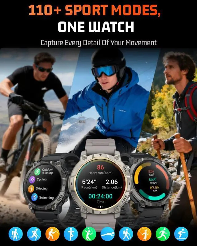 Alt view image 6 of 6 - Mens Smart Watch - Bluetooth Calling, IP68, 24/7 Sleep Monitor, Fitness Step Tracker, 110 Sports Modes, for Android iOS (Light Gray, 1.51)