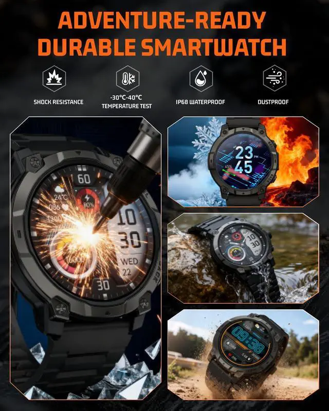 Alt view image 2 of 6 - Mens Smart Watch - Bluetooth Calling, IP68, 24/7 Sleep Monitor, Fitness Step Tracker, 110 Sports Modes, for Android iOS (Jet Black, 1.51)