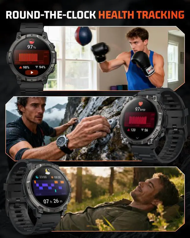 Alt view image 5 of 6 - Mens Smart Watch - Bluetooth Calling, IP68, 24/7 Sleep Monitor, Fitness Step Tracker, 110 Sports Modes, for Android iOS (Jet Black, 1.51)