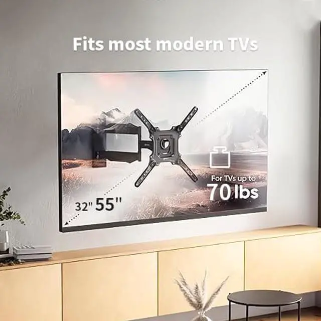 Alt view image 2 of 7 - Full Motion TV Wall Mount for Most 32-55 Inch TVs Articulating Swivel & Tilt TV Bracket Fits VESA 400x400mm, Holds up to 71 lbs
