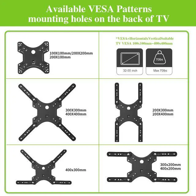 Alt view image 4 of 7 - Full Motion TV Wall Mount for Most 32-55 Inch TVs Articulating Swivel & Tilt TV Bracket Fits VESA 400x400mm, Holds up to 71 lbs