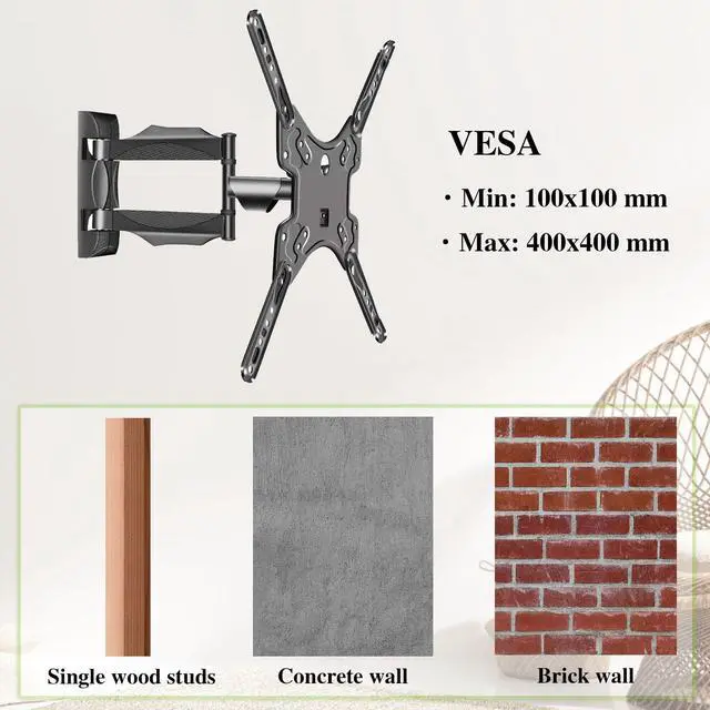 Alt view image 6 of 7 - Full Motion TV Wall Mount for Most 32-55 Inch TVs Articulating Swivel & Tilt TV Bracket Fits VESA 400x400mm, Holds up to 71 lbs