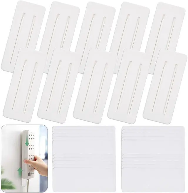 Main image of Self Adhesive Power Strip Holder 10 Pack - No Drill Extension Block Wall Mount Fixator - Easy to Install Sliding Design - for Home, Kitchen, Office - Attaches to Wood, Plastic, Metal, Ceramic
