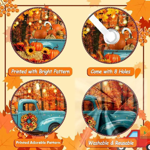 Alt view image 5 of 6 - 7X8ft Fall Truck Garage Door Background Autumn Thanksgiving Pumpkin Harvest Maple Leaves Forest Sunflower Decorations Backdrop Hay Maple Leaves Baby Shower Indoor Outdoor Decor Banner Cover