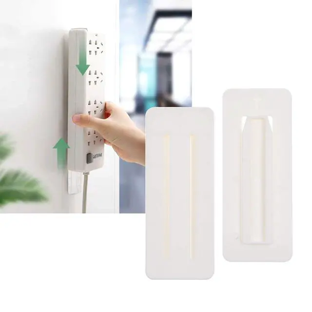 Alt view image 4 of 7 - Self Adhesive Power Strip Holder 10 Pack - No Drill Extension Block Wall Mount Fixator - Easy to Install Sliding Design - for Home, Kitchen, Office - Attaches to Wood, Plastic, Metal, Ceramic