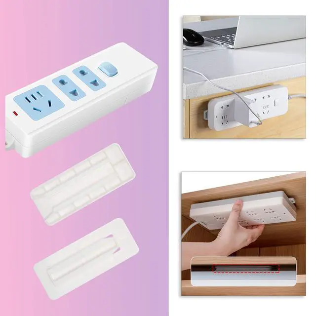Alt view image 7 of 7 - Self Adhesive Power Strip Holder 10 Pack - No Drill Extension Block Wall Mount Fixator - Easy to Install Sliding Design - for Home, Kitchen, Office - Attaches to Wood, Plastic, Metal, Ceramic