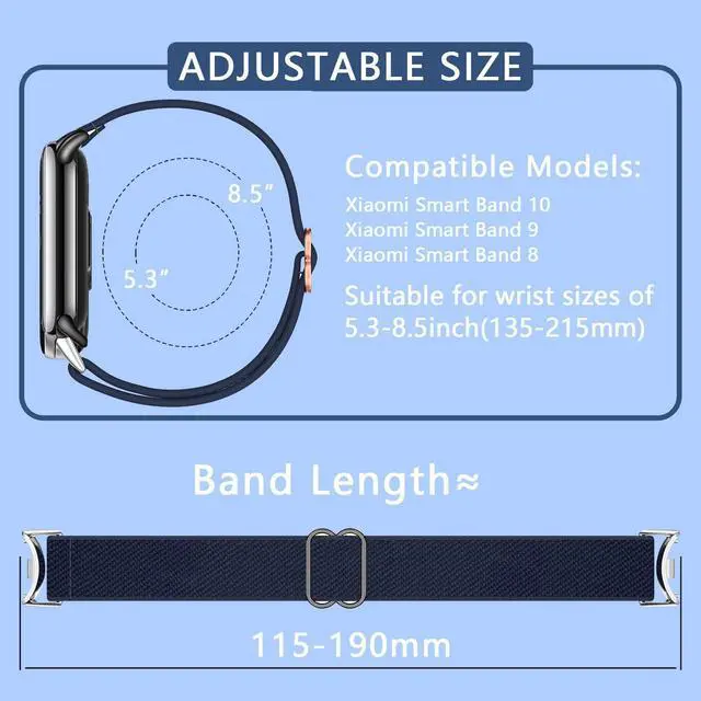 Alt view image 6 of 6 - Elastic Watch Band with Metal Adapter Compatible with Xiaomi Smart Band 10/9/8 Replacement Nylon Braid Sport for Mi Band 10/9/8 for Woman Man