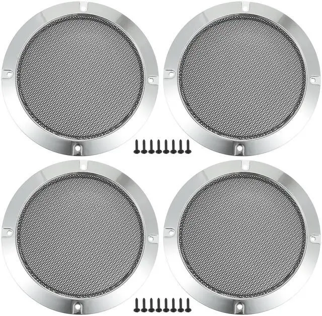 Main image of Universal 5" Car Speaker Grills Cover Mesh Round - Pack of 4 | 5 Inch Audio Speaker Subwoofer Guard Protector Case, with Mounting Screws, Iron, Silver Tone