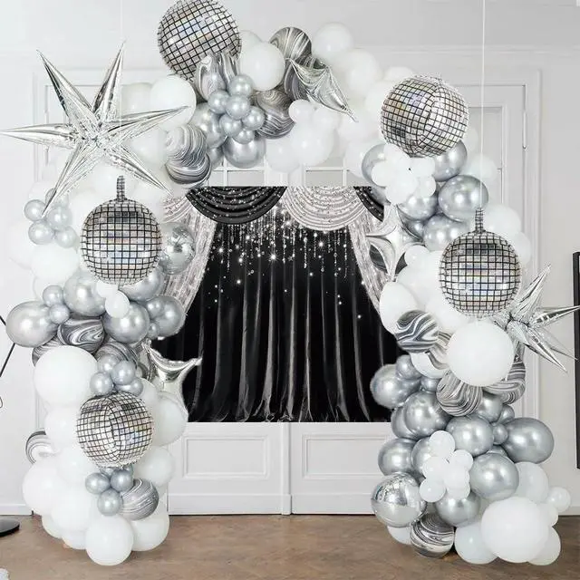 Alt view image 4 of 5 - Black Silver Curtain Glitter Spots Theater Stage Backdrop 8x6ft | Black Silver Bokeh VIP Birthday Wedding Graduation Carnival Party Decor Banner Photo Booth Props,Vinyl