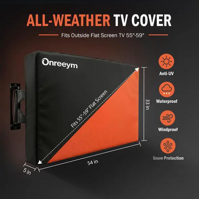 Alt view image 6 of 7 - Oreenym Waterproof Outdoor TV Cover for 55-59in Flat Screen Television | Heavy Duty 600D Oxford, All-Weather Protection, UV Resistant & Dustproof, Full Coverage & Universal Fit