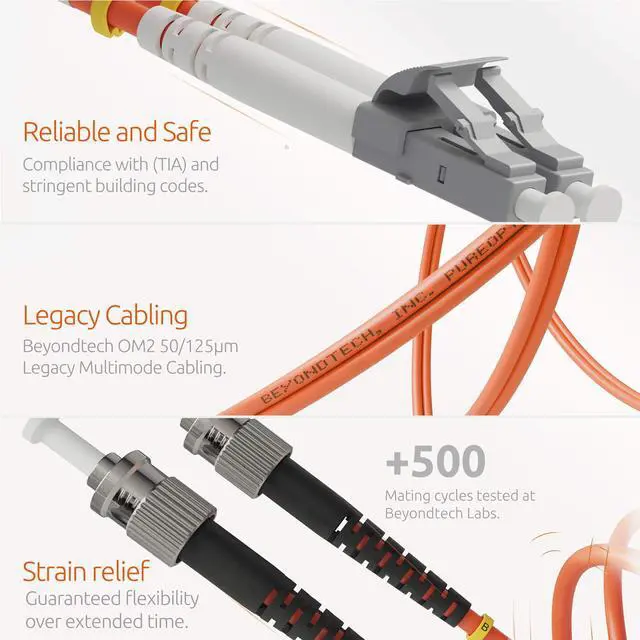 Alt view image 4 of 7 - 1m (3.28ft) LC to ST Fiber Patch Cable (2-Pack) UPC Multimode Duplex Fiber Optic Cable 50/125µm core, Compatible with OM2 LSZH PUREOptics Series