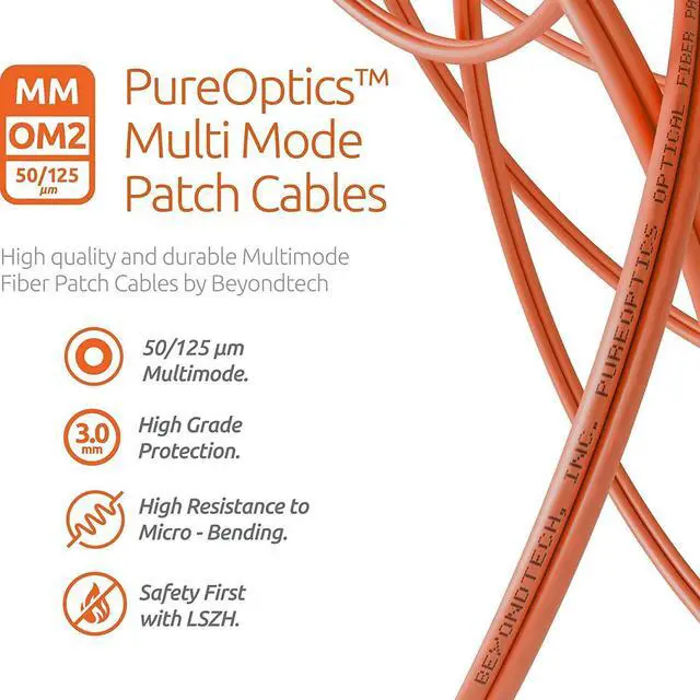 Alt view image 5 of 7 - 1m (3.28ft) LC to ST Fiber Patch Cable (2-Pack) UPC Multimode Duplex Fiber Optic Cable 50/125µm core, Compatible with OM2 LSZH PUREOptics Series