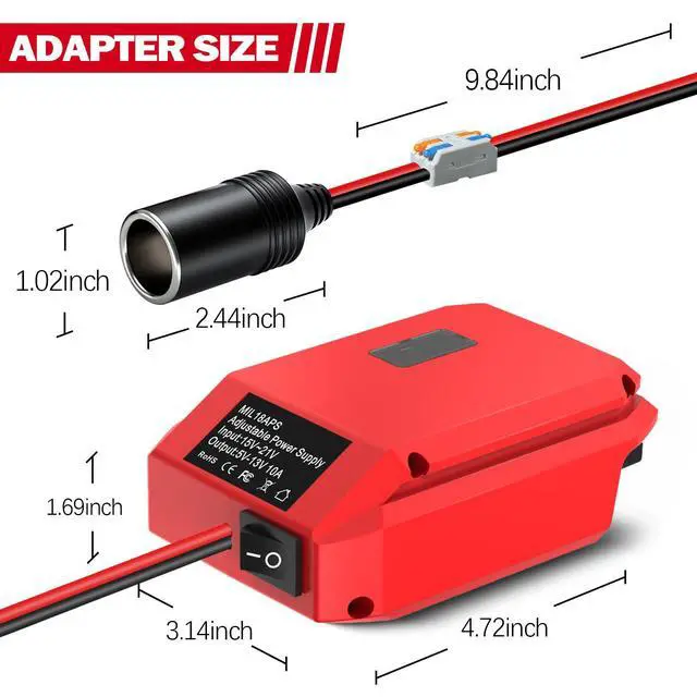 Alt view image 5 of 7 - 18V to12V Step Down Converter for Milwaukee M-18 Battery,DC Voltage Battery Power Adapter,Cigarette Lighter Adapter Perfect for upgrading Power Tools, LED Strip Lights,Robotics DIY Projects