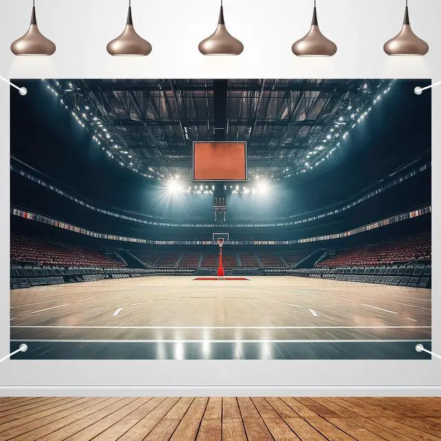 Main image of Basketball Spotlight Court Scene Photography Backdrop Banner - Studio Shooting Background, Sports Party Decor, Event Backdrop Wall 72x43 Inch